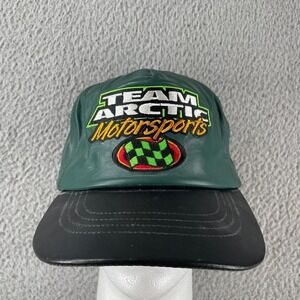 Vintage Team Arctic Cat Motorsports Racing Leather Strapback Hat Green Black